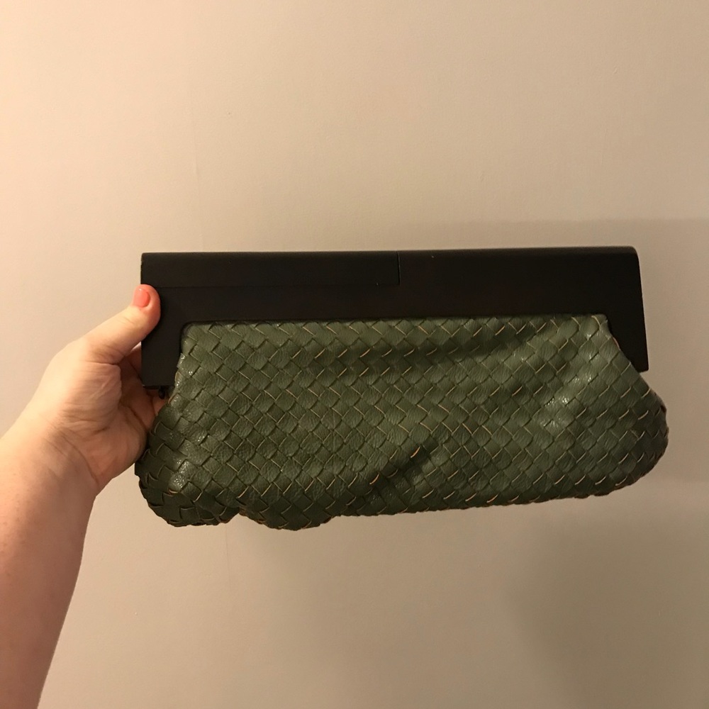 Woven leather clutch